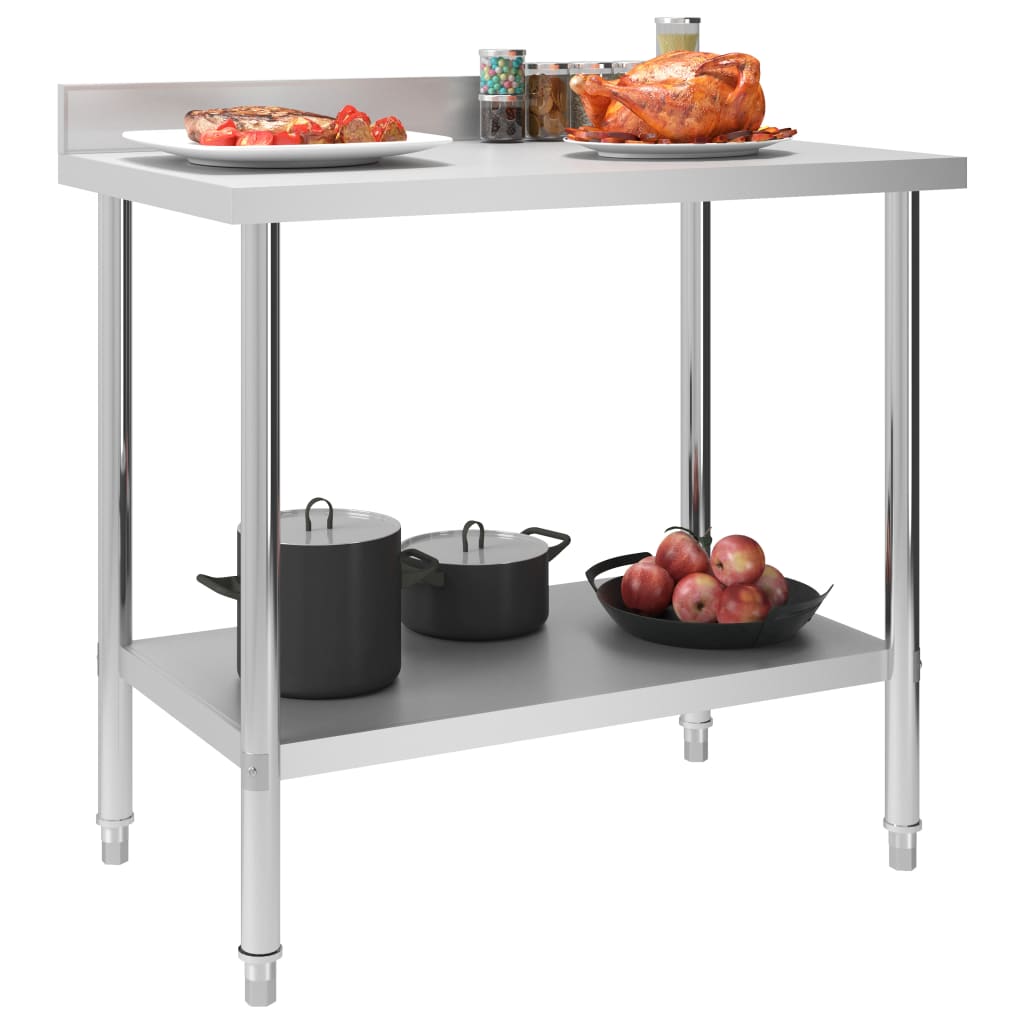 Kitchen Work Table With Backsplash 100X60x93 Cm Stainless Steel