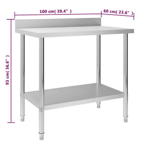 Kitchen Work Table With Backsplash 100X60x93 Cm Stainless Steel