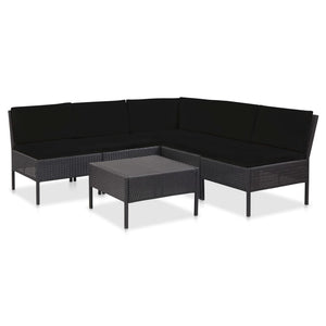 6 Piece Garden Lounge Set With Cushions Poly Rattan Black