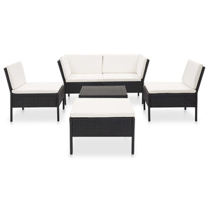 6 Piece Garden Lounge Set With Cushions Poly Rattan Black