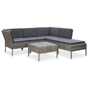 6 Piece Garden Lounge Set With Cushions Poly Rattan Grey