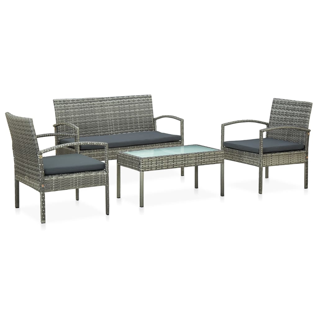 4 Piece Garden Lounge Set With Cushions Poly Rattan Grey