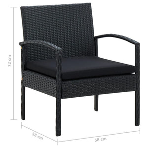 Garden Chair With Cushion Poly Rattan Black