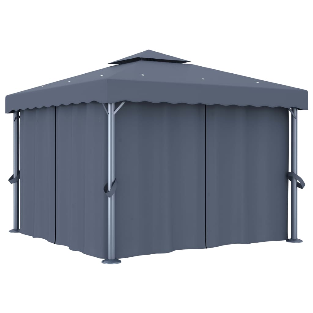 Gazebo With Curtain 3X3 M Anthracite Aluminium