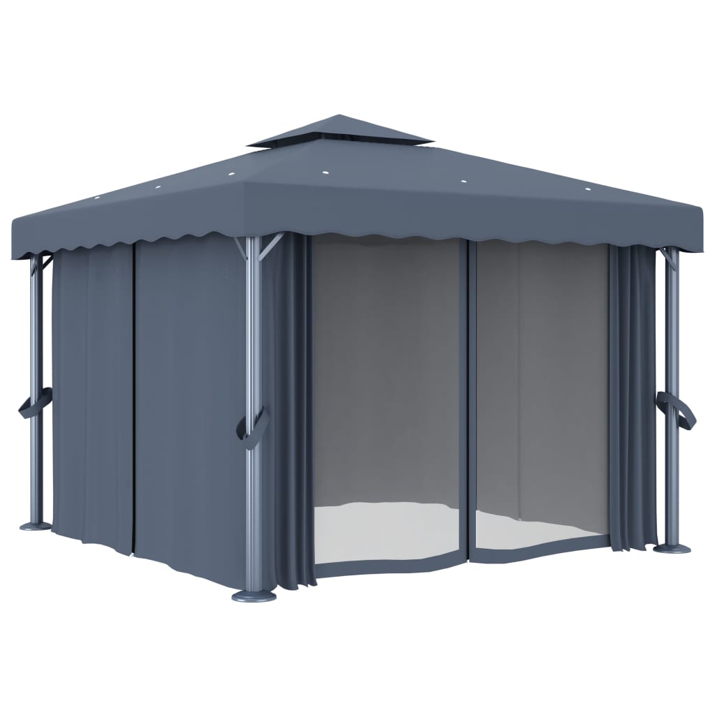 Gazebo With Curtain 3X3 M Anthracite Aluminium