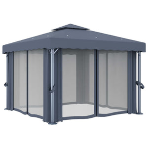 Gazebo With Curtain 3X3 M Anthracite Aluminium