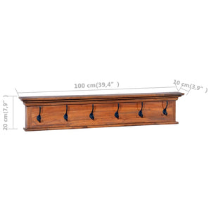 Wall Mounted Coat Rack 100X10x20 Cm Solid Teak Wood