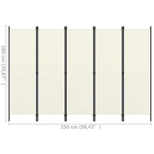 5-Panel Room Divider Cream White 250X180 Cm