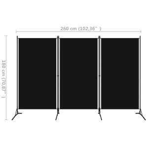 3-Panel Room Divider Black 260X180 Cm Fabric