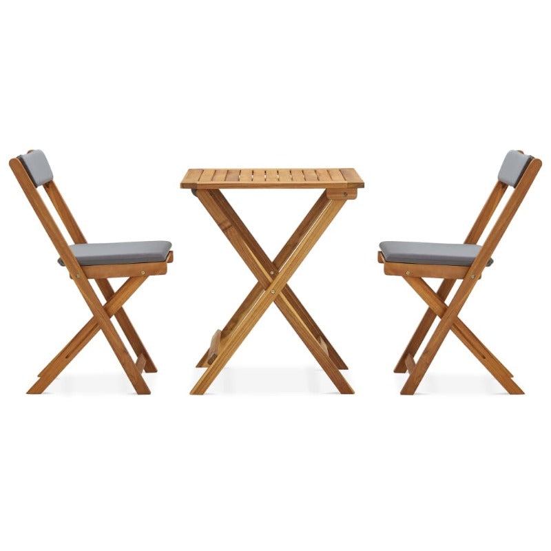 3 Piece Folding Bistro Set With Cushions Solid Acacia Wood