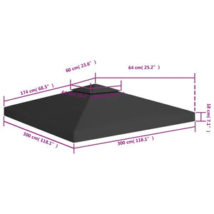 2-Tier Gazebo Top Cover 310 G/M 3X3 Black