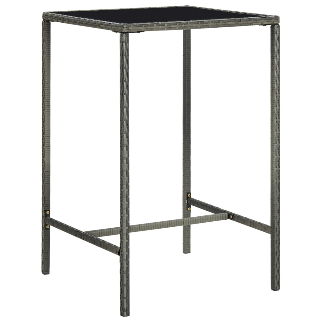 Garden Bar Table Grey 70X70x110 Cm Poly Rattan And Glass