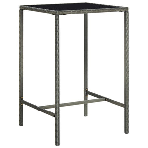 Garden Bar Table Grey 70X70x110 Cm Poly Rattan And Glass
