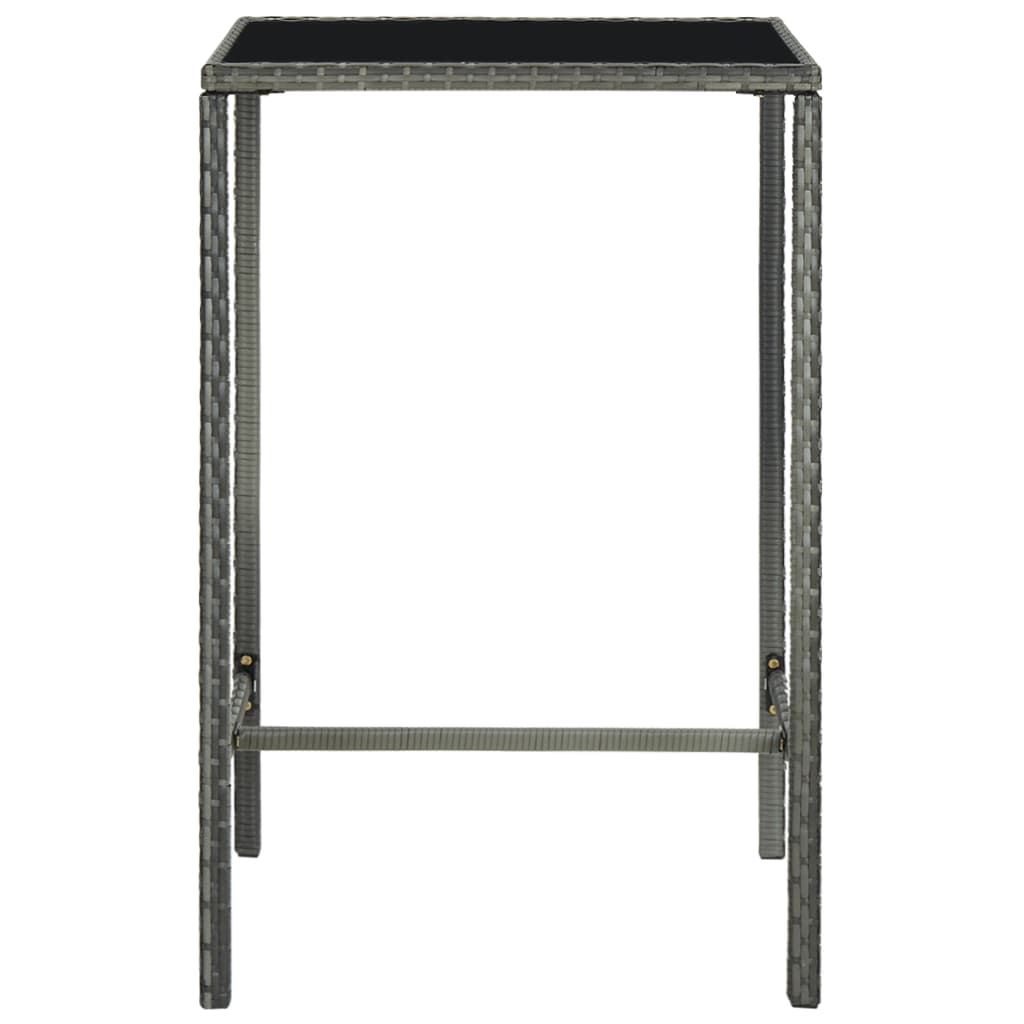 Garden Bar Table Grey 70X70x110 Cm Poly Rattan And Glass