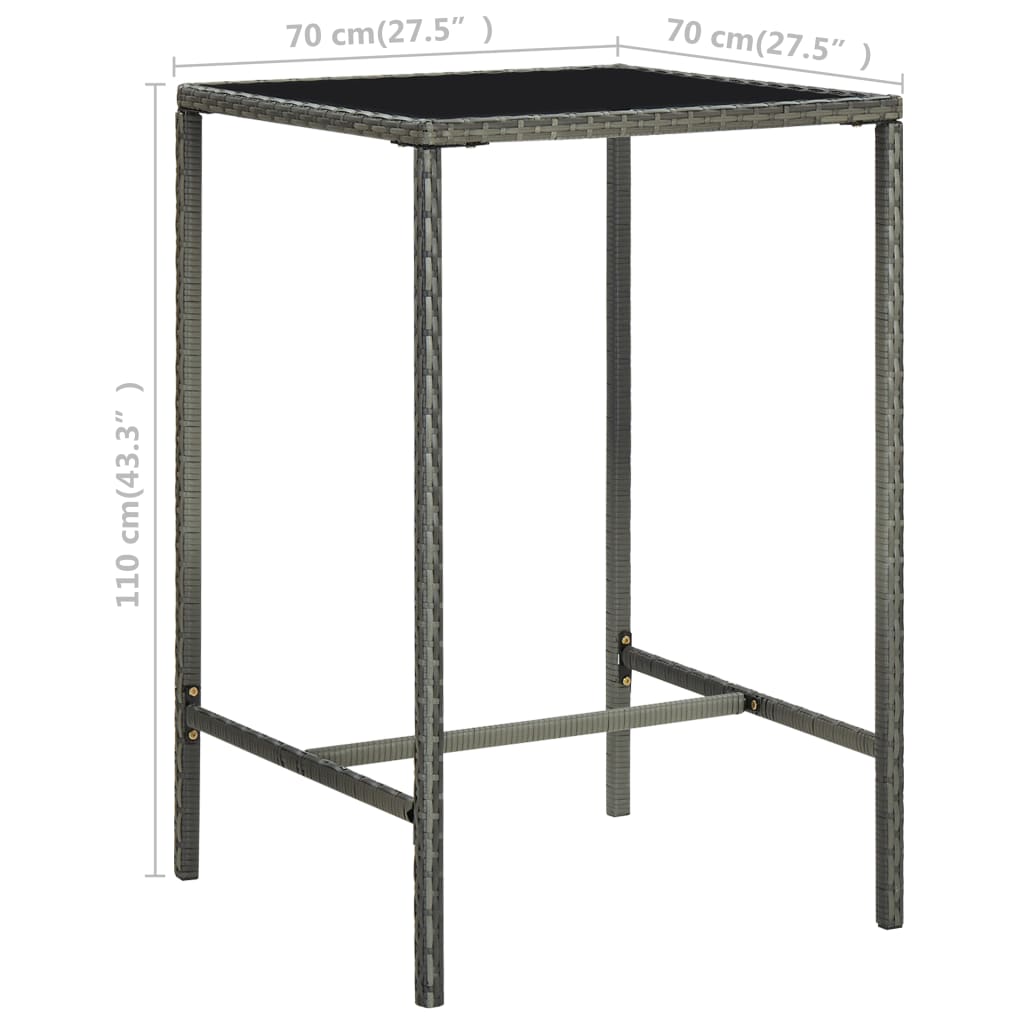 Garden Bar Table Grey 70X70x110 Cm Poly Rattan And Glass