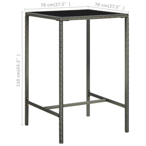 Garden Bar Table Grey 70X70x110 Cm Poly Rattan And Glass