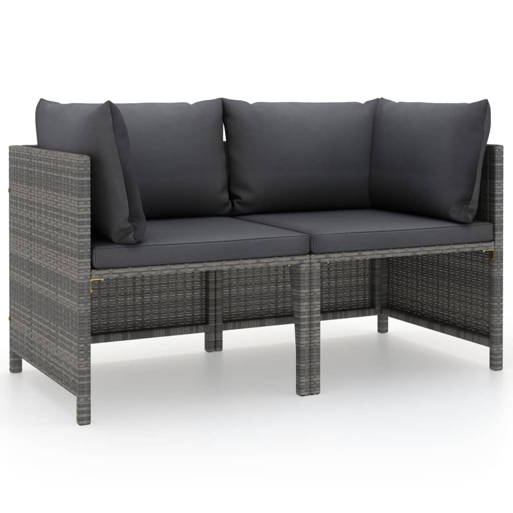 2 Seater Garden Sofa With Cushions Grey Poly Rattan