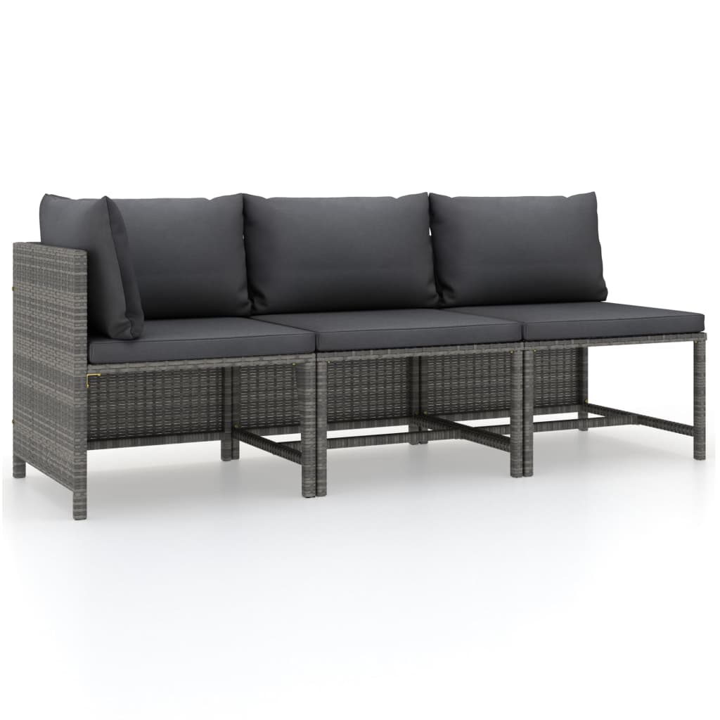 3 Piece Garden Lounge Set With Cushions Poly Rattan Grey