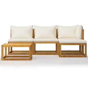 5 Piece Garden Lounge Set With Cushion Cream Solid Acacia Wood