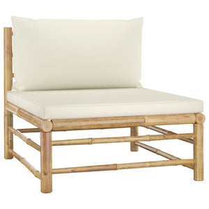 2 Piece Garden Lounge Set With Cream White Cushions Bamboo