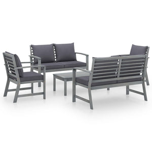 5 Piece Garden Lounge Set With Cushion Solid Acacia Wood Grey