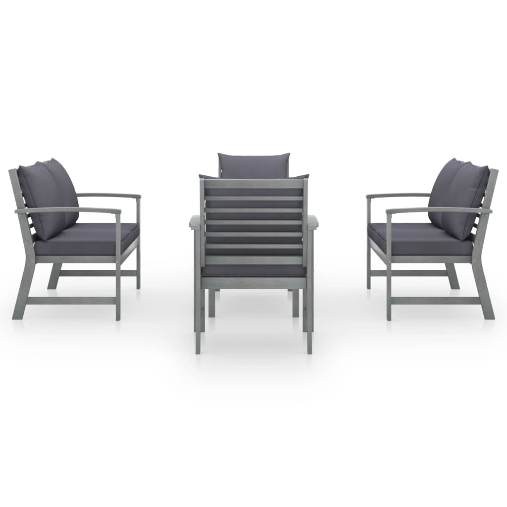 5 Piece Garden Lounge Set With Cushion Solid Acacia Wood Grey