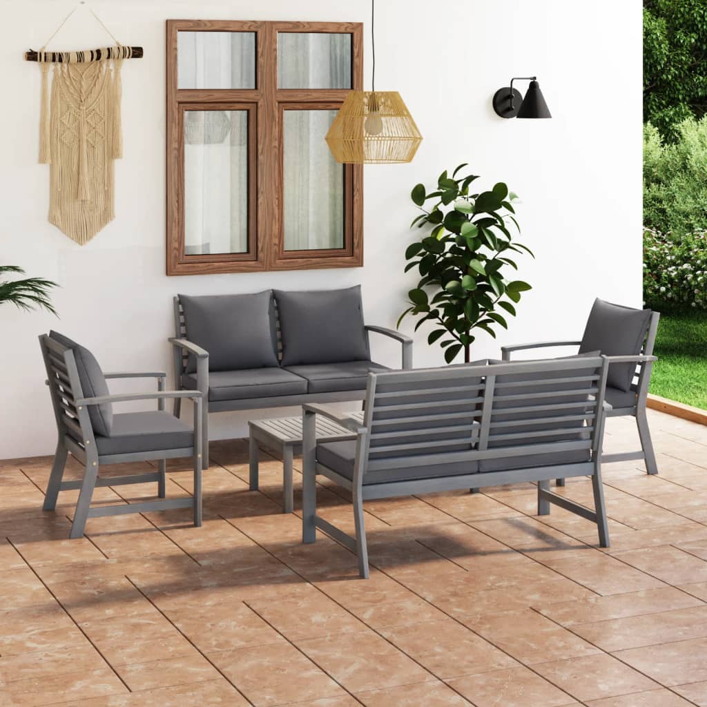 5 Piece Garden Lounge Set With Cushion Solid Acacia Wood Grey