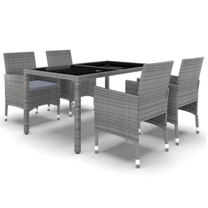 5 Piece Garden Dining Set Poly Rattan And Tempered Glass Grey