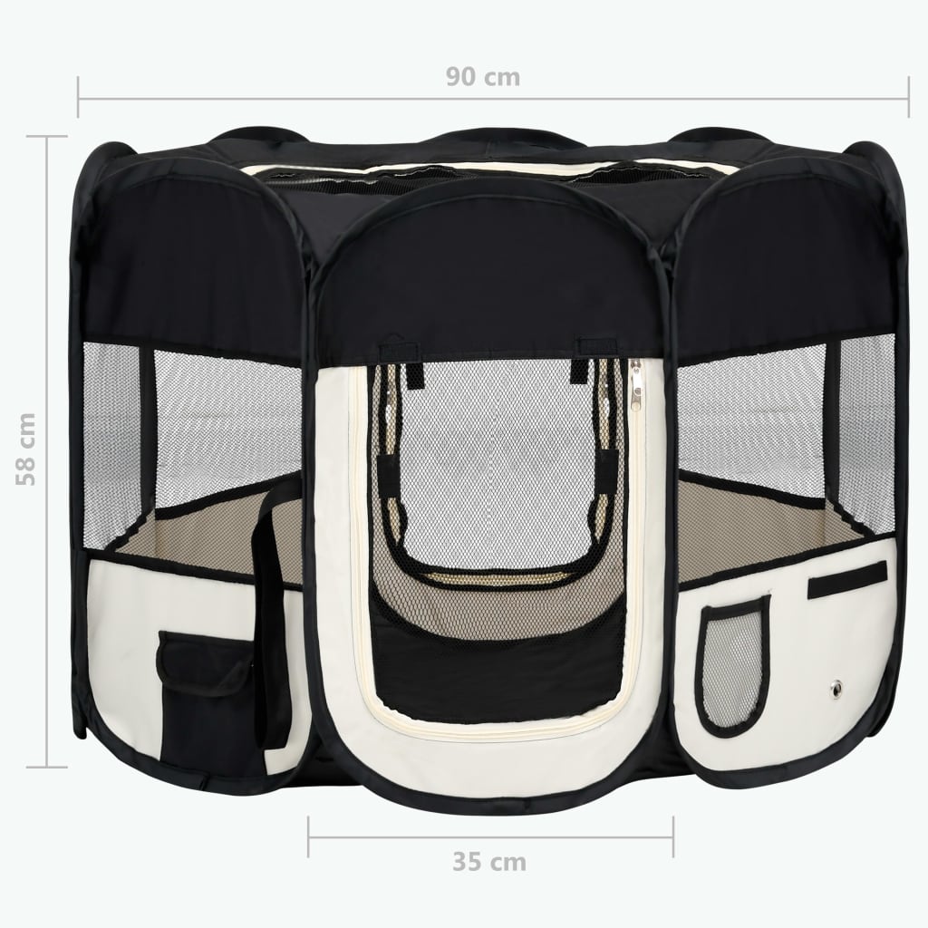 Foldable Dog Playpen With Carrying Bag Black 90X90x58 Cm