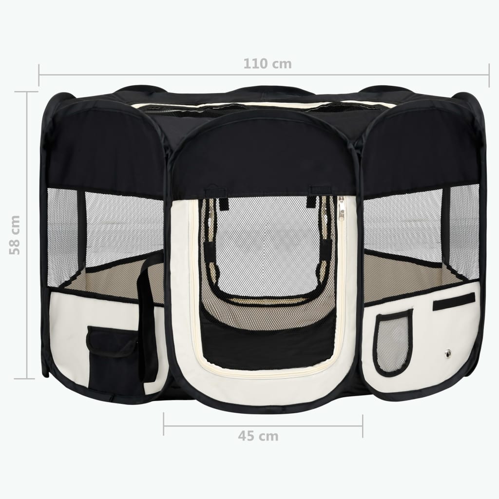 Foldable Dog Playpen With Carrying Bag Black 110X110x58 Cm