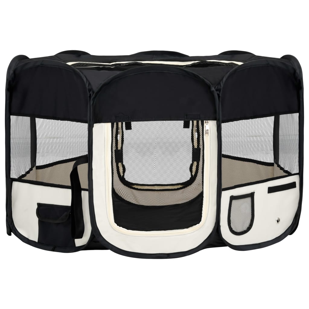 Foldable Dog Playpen With Carrying Bag Black 125X125x61 Cm