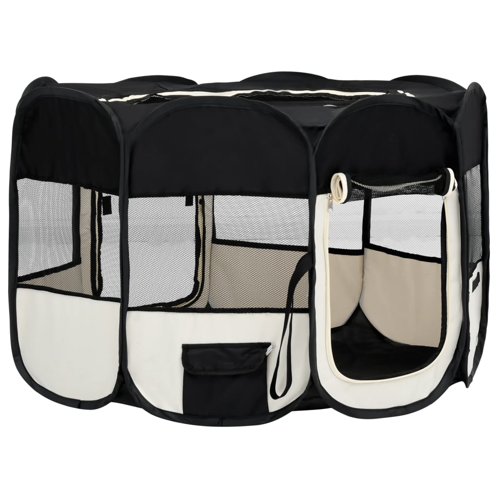 Foldable Dog Playpen With Carrying Bag Black 125X125x61 Cm