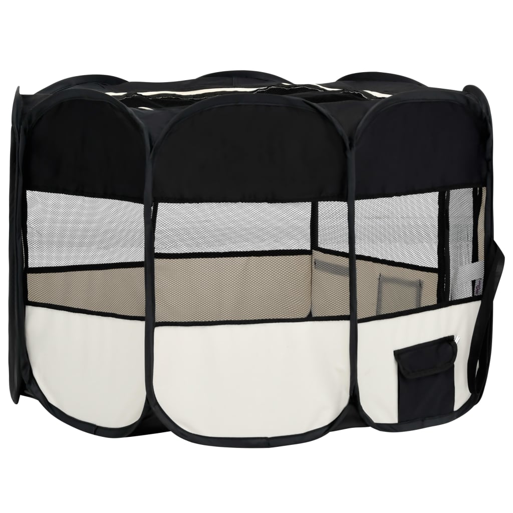 Foldable Dog Playpen With Carrying Bag Black 125X125x61 Cm