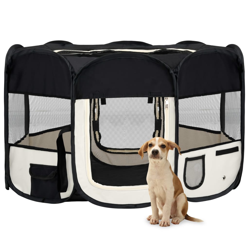 Foldable Dog Playpen With Carrying Bag Black 125X125x61 Cm