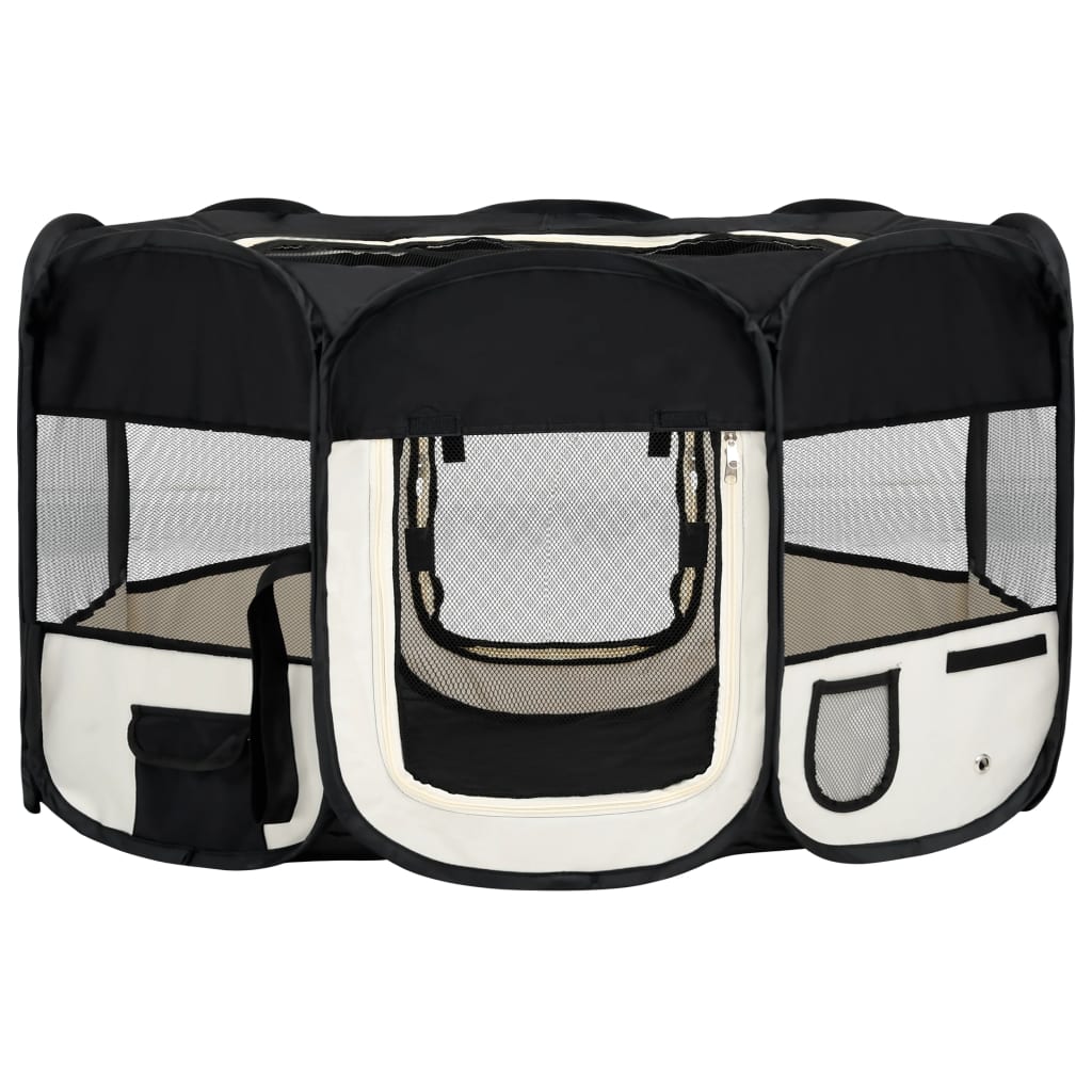 Foldable Dog Playpen With Carrying Bag Black 145X145x61 Cm