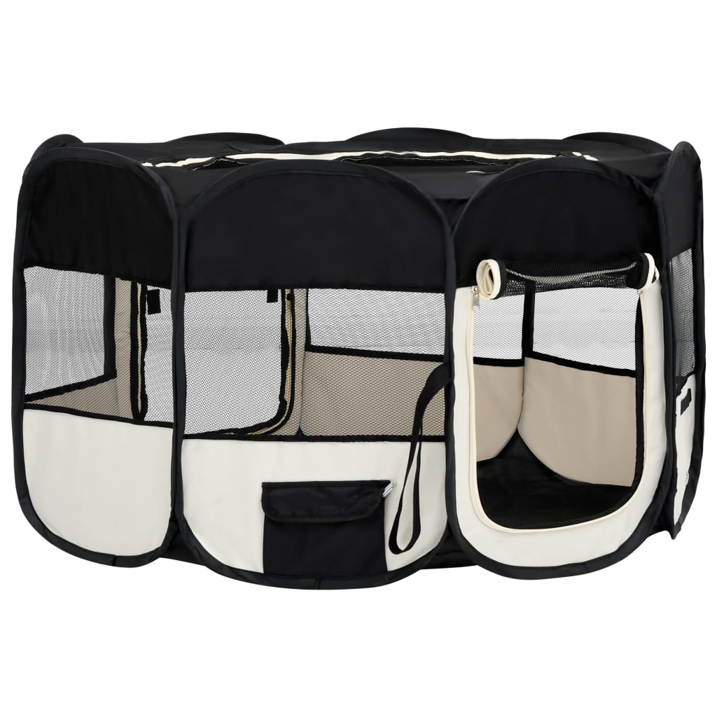 Foldable Dog Playpen With Carrying Bag Black 145X145x61 Cm