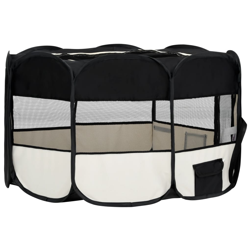 Foldable Dog Playpen With Carrying Bag Black 145X145x61 Cm