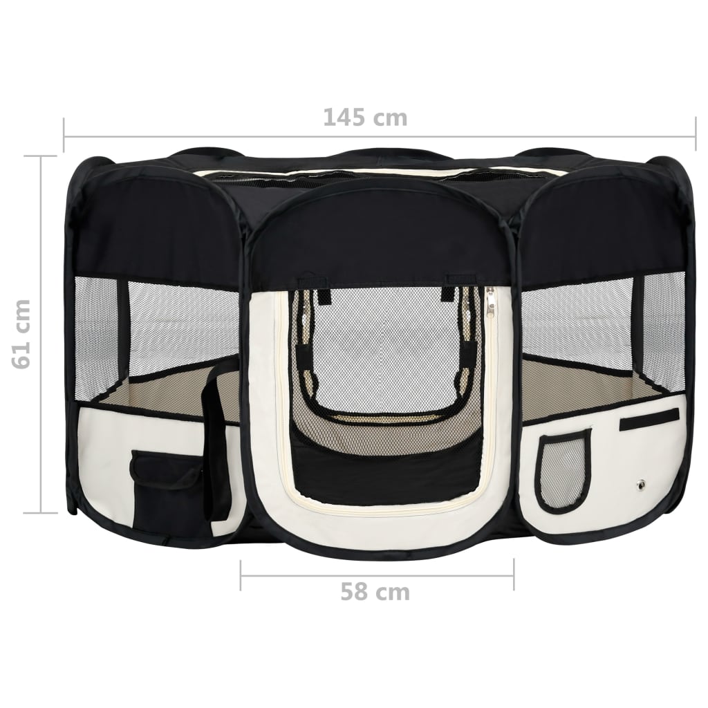 Foldable Dog Playpen With Carrying Bag Black 145X145x61 Cm