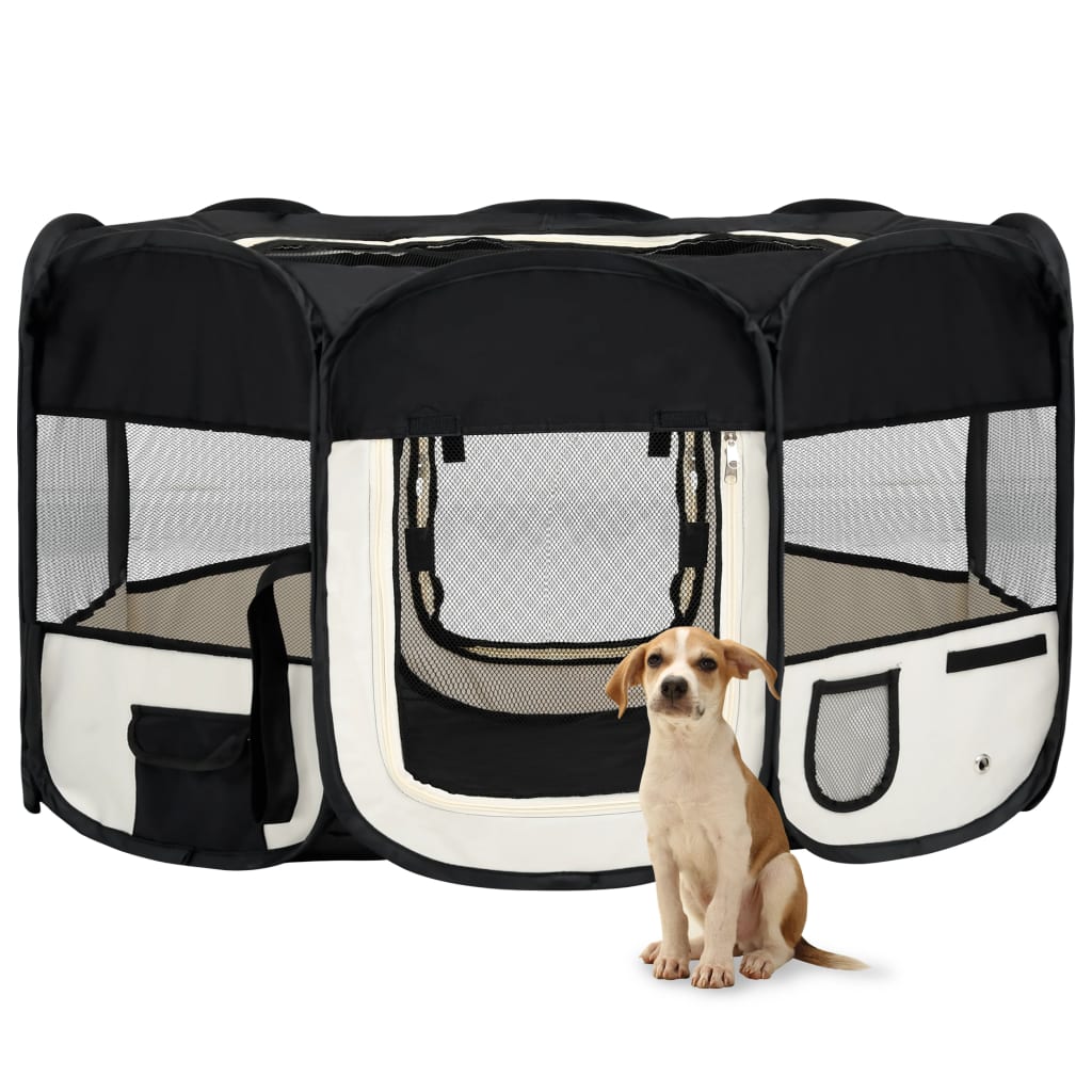 Foldable Dog Playpen With Carrying Bag Black 145X145x61 Cm