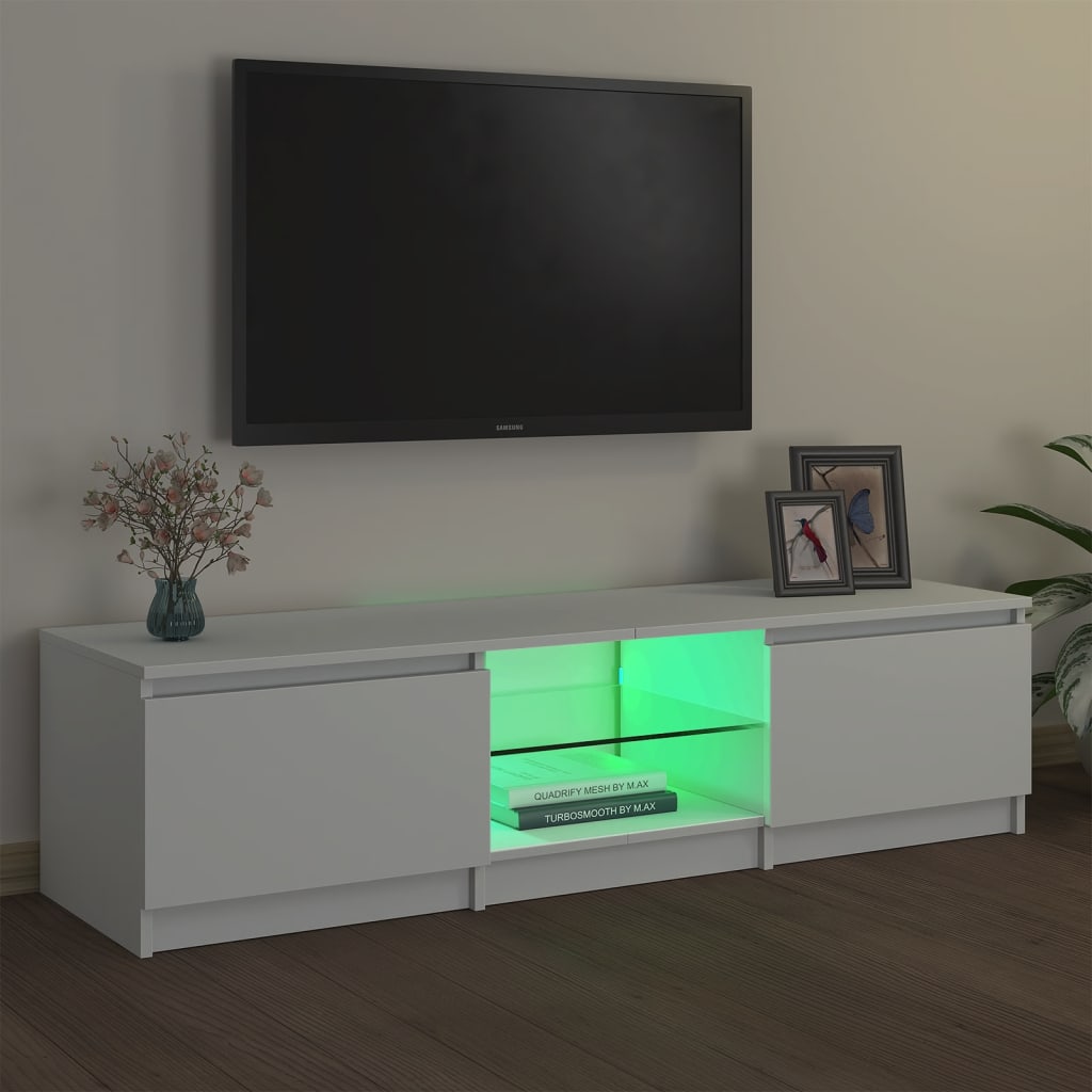 Tv Cabinet With Led Lights White 140X40x35.5 Cm