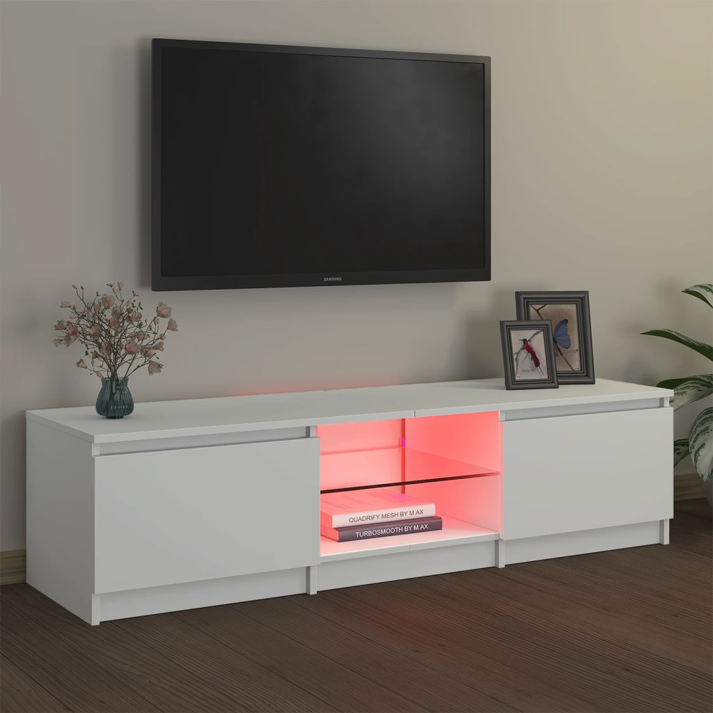 Tv Cabinet With Led Lights White 140X40x35.5 Cm