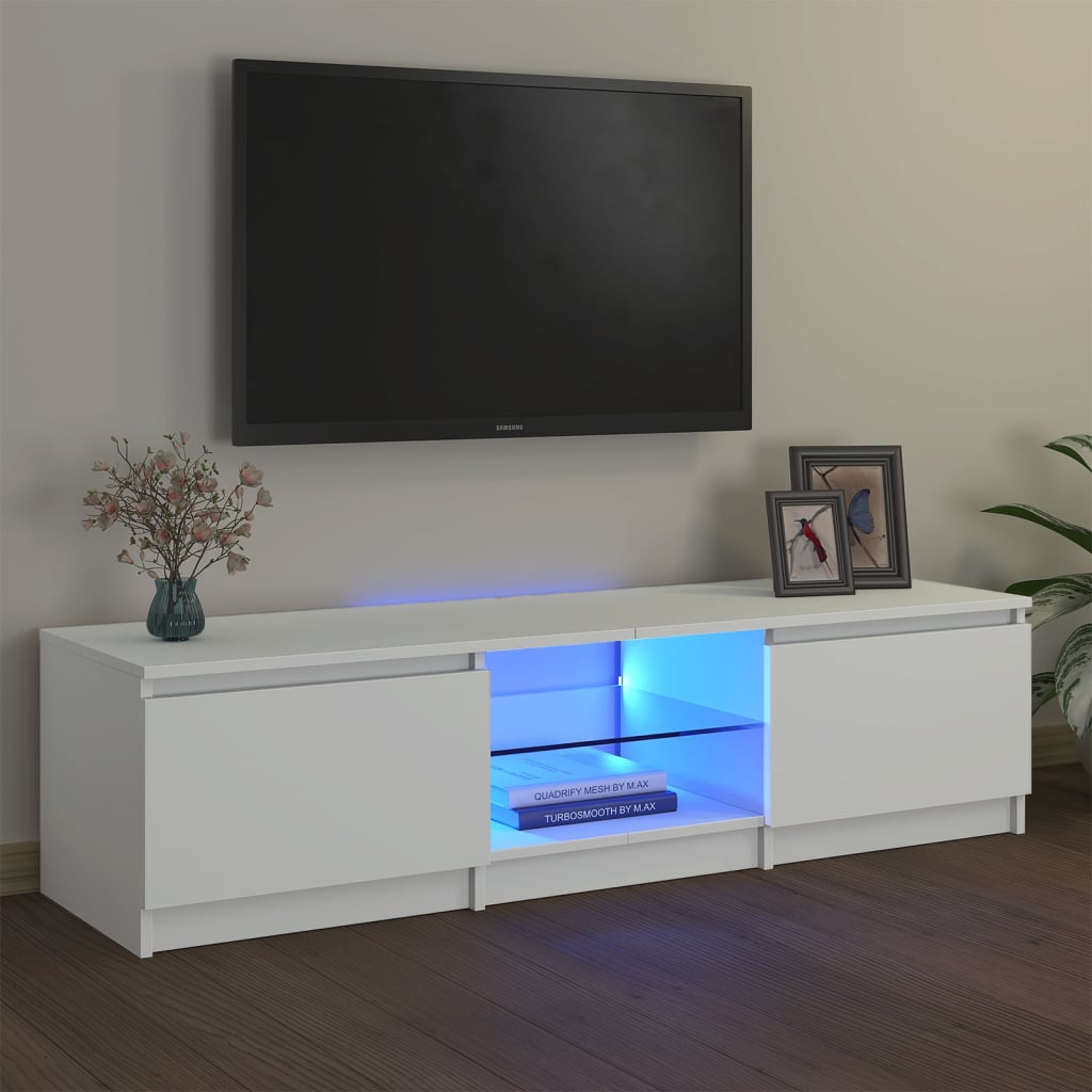 Tv Cabinet With Led Lights White 140X40x35.5 Cm