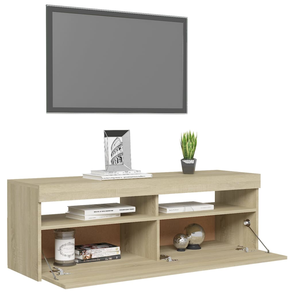 Tv Cabinet With Led Lights Sonoma Oak 120X35x40 Cm