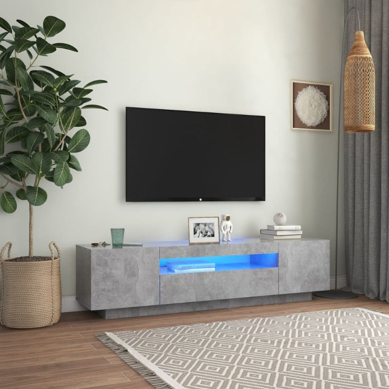 Tv Cabinet With Led Lights Concrete Grey 160X35x40 Cm