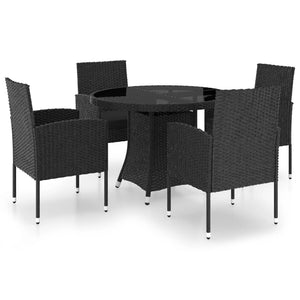 5 Piece Garden Dining Set Poly Rattan Black