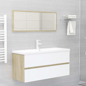 2 Piece Bathroom Furniture Set White And Sonoma Oak Engineered Wood