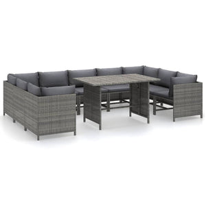 10 Piece Garden Lounge Set With Cushions Poly Rattan Grey