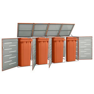 Quadruple Wheelie Bin Shed 276.5X77.5X112.5 Cm Stainless Steel