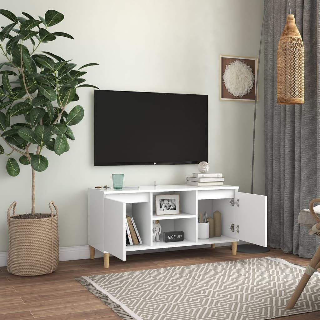 Tv Cabinet With Solid Wood Legs White 103.5X35x50 Cm