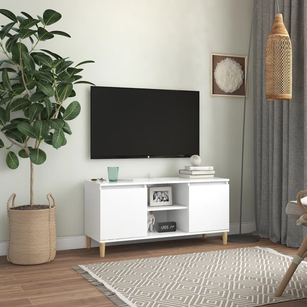 Tv Cabinet With Solid Wood Legs White 103.5X35x50 Cm